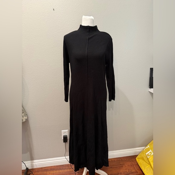 Calvin Klein Womens Dress Size Large Black Ribbed Mock Neck Midi Fall Winter - Picture 1 of 6